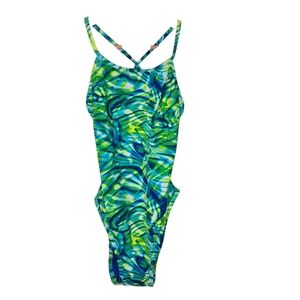 TYR Womens Durafast Elite Colorful Reversible One Piece Swimsuit Size 38 Large